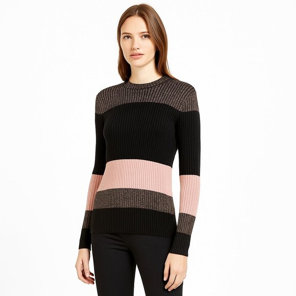 WHISTLES Wool Blend Metallic Stripe Ribbed Knit Sweater 6 - Picture 1 of 15